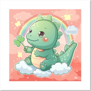 Cute Godzilla happy mood hold a clover in St Patricks day Posters and Art